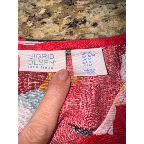 Sigrid Olsen Red Floral Sleeveless Linen Dress M Sustainable Travel Resort - Picture 7 of 10